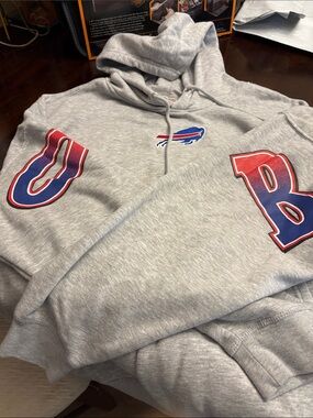 Buffalo Bills Gray Men's Pullover Hoodie with Red & Blue Lettering